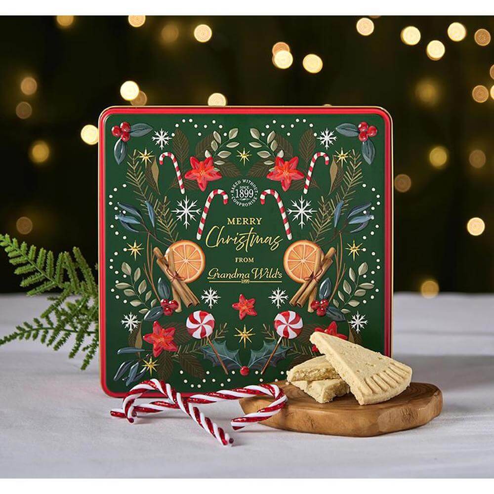 Grandma Wilds Embossed Christmas Candy Cane Tin 400g